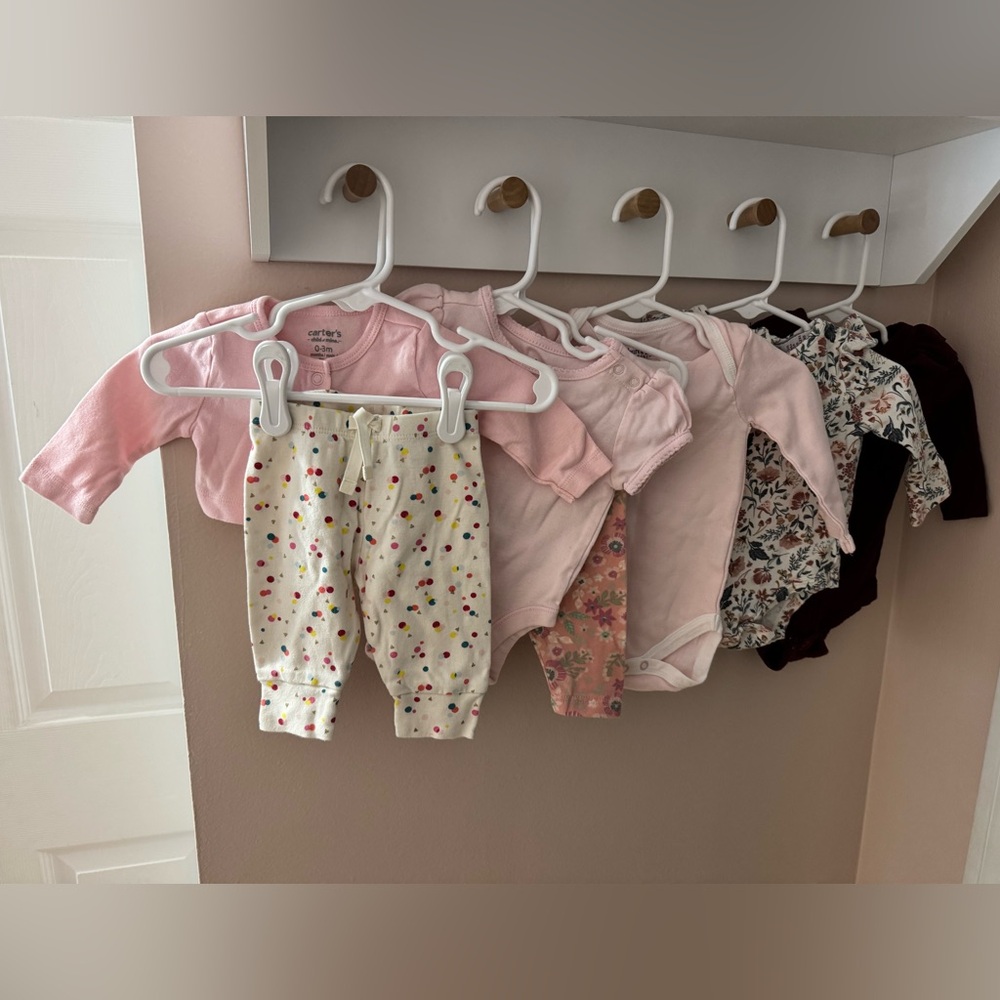Floral and Solid Print Bodysuit and Pants Collection- 0-3 months